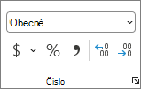 Snímek obrazovky se skupinou Číslo