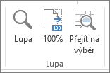 Excel Zoom group with Zoom, 100% and Zoom to Selection