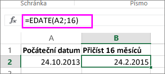 Použití vzorce EDATE k přičtení měsíců ke kalendářnímu datu