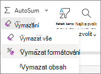 Snímek obrazovky s možností Vymazat formátování ve skupině Úpravy