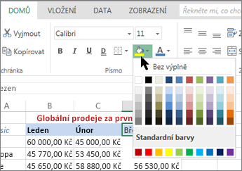 Tlačítko Výplň a možnosti na pásu karet