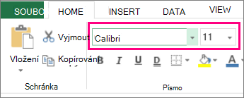 možnosti písma na pásu karet Excelu