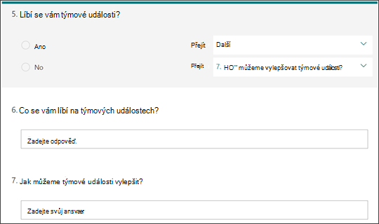 Příklad otázky větvení