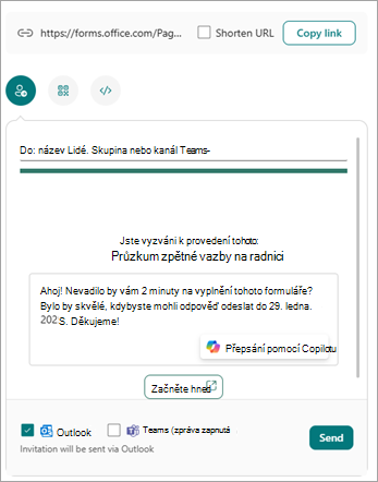 Formulář můžete odeslat několika způsoby z obrazovky pro odesílání a shromažďování odpovědí.