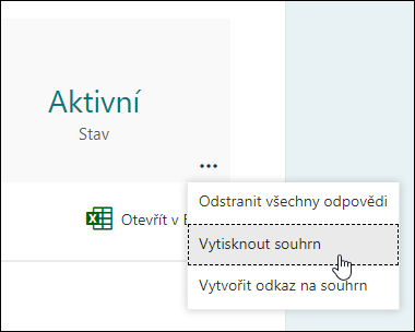 Možnost Vytisknout souhrn v Microsoft Forms