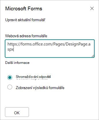 Adresa formuláře se automaticky vyplní do pole Webová adresa formuláře.