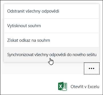 Možnost Synchronizovat všechny odpovědi do nového sešitu v Microsoft Forms