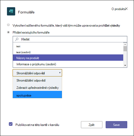 Přidání existujícího formuláře skupiny do Microsoft Teams