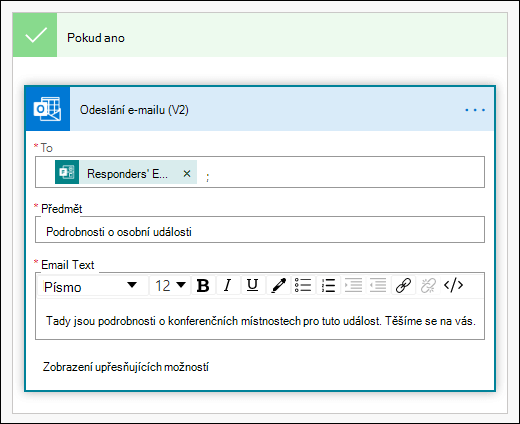 Přidání lidí, řádku předmětu a textu v e-mailu jako akce v Power Automate