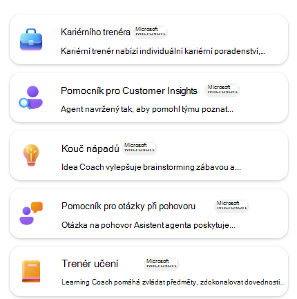 Seznam předdefinovaných agentů pro šablony