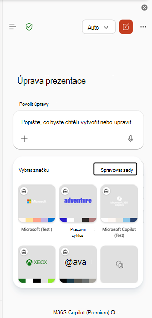 Snímek obrazovky se vstupním bodem pro správu značkových sad v PowerPointu.