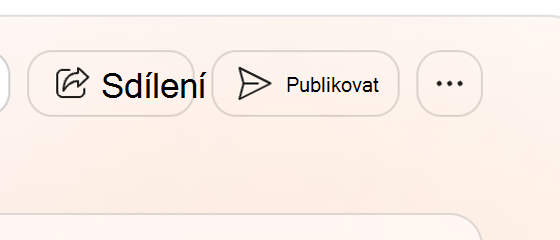 Snímek obrazovky s tlačítky Sdílet a Publikovat na značkové sadě
