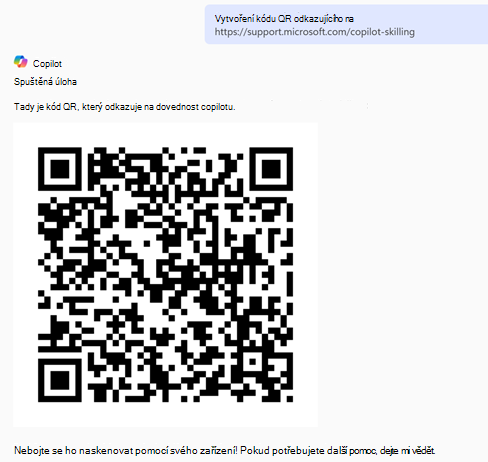 Vygenerovaný kód QR pomocí služby Copilot Chat
