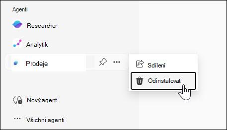 Snímek obrazovky s tlačítkem Odinstalovat agenta