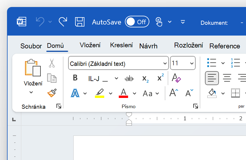 Snímek obrazovky s levým horním rohem aplikace Word v barevném motivu