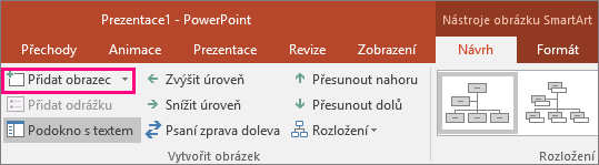 Zobrazí tlačítko Přidat obrazec v nástrojích SmartArt.