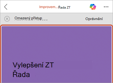 Snímek obrazovky s panelem firem se zprávou omezeného přístupu a tlačítkem Oprávnění.