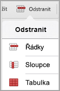Nabídka pro odstranění tabulky iPadu