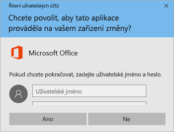 Snímek obrazovky s oknem Řízení uživatelských účtů