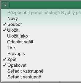 Office 2016 pro Mac: Nabídka Přizpůsobení panelu nástrojů Rychlý přístup