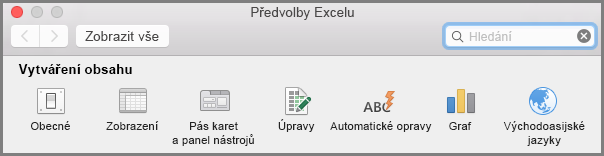 Office 2016 pro Mac: Pás karet, Předvolby panelu nástrojů