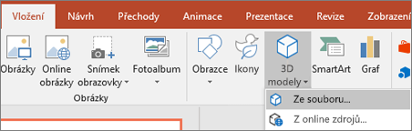 Přidání 3D objektů do prezentace pomocí funkce Vložení > 3D modelů
