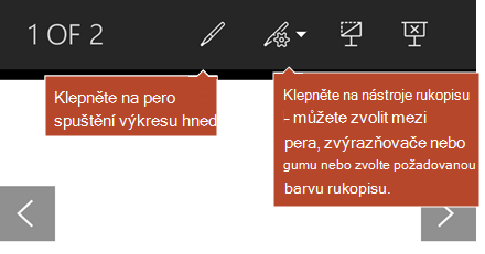 Nástroje rukopisu dostupné v zobrazení prezentace.