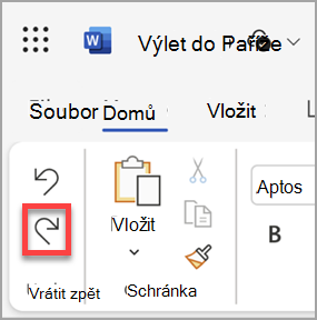 Tlačítko Znovu v Microsoft Wordu pro web.
