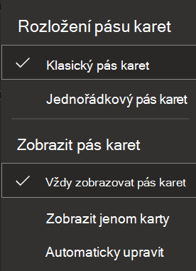 Snímek obrazovky s pásem karet na webu