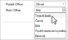 Snímek obrazovky s výběry motivů Office.