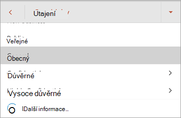 Snímek obrazovky s popisky citlivosti v Office pro Android