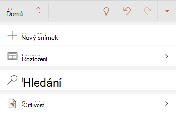 Snímek obrazovky s tlačítkem Citlivost v Office pro Android