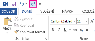 Příkaz Znovu na panelu nástrojů Rychlý přístup