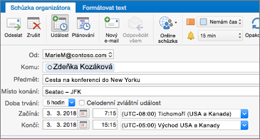 Pozvánka na schůzku se dvěma různými časovými pásmy