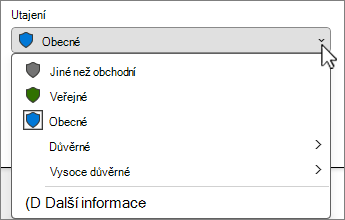 Nabídka panelu citlivosti