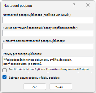 Dialogové okno Nastavení podpisu