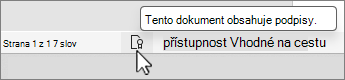Tlačítko Podpisy na stavovém řádku
