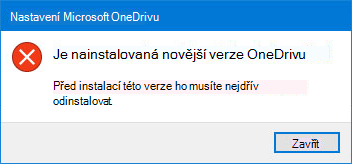 Automaticky otevírané chybové okno OneDrivu