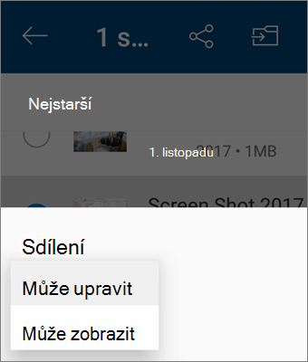 Snímek obrazovky změny oprávnění při sdílení v aplikaci OneDrive pro Android