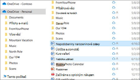 Snímek obrazovky znázorňující osobní složku OneDrive v Průzkumníku souborů.