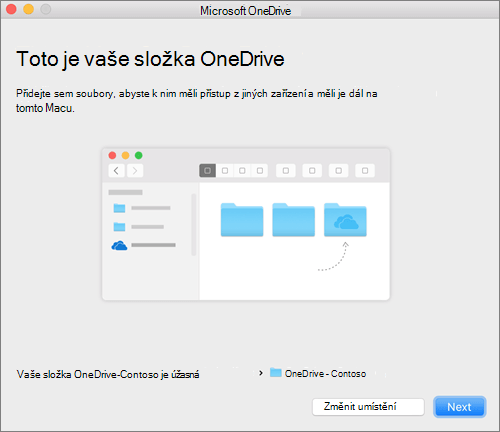 Snímek obrazovky stránky Toto je vaše složka OneDrivu po výběru složky v průvodci Vítá vás OneDrive na Macu