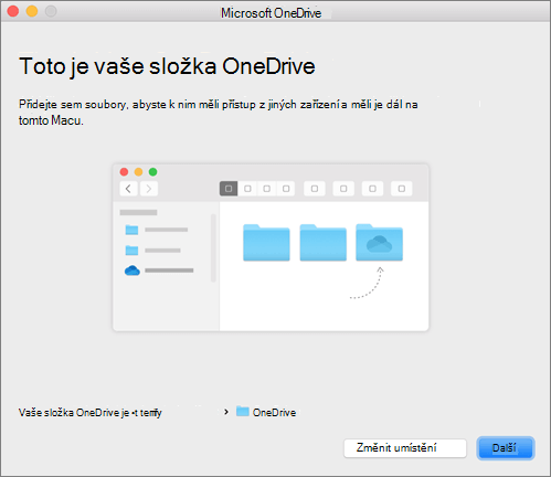 Snímek obrazovky stránky Toto je vaše složka OneDrivu v průvodci Vítá vás OneDrive na Macu