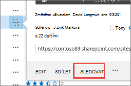 Výběr příkazu Sledovat v nabídce přechodové karty na OneDrivu pro firmy