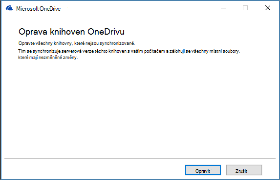Dialogové okno pro opravu synchronizace OD