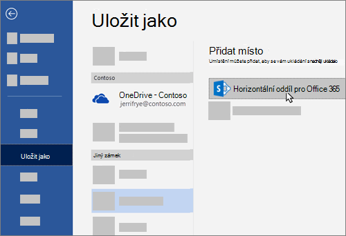 Přidání OneDrivu pro firmy jako místa pro uložení ve Wordu