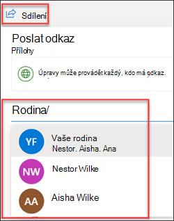 Okno sdílení na OneDrivu