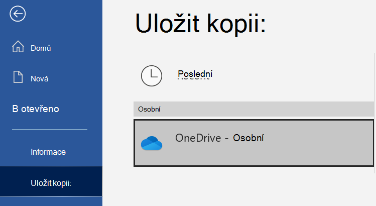Seznam umístění na stránce Uložit kopii Word dokumentu.