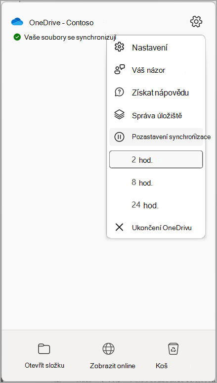 Nastavení OneDrivu Pozastavit synchronizaci