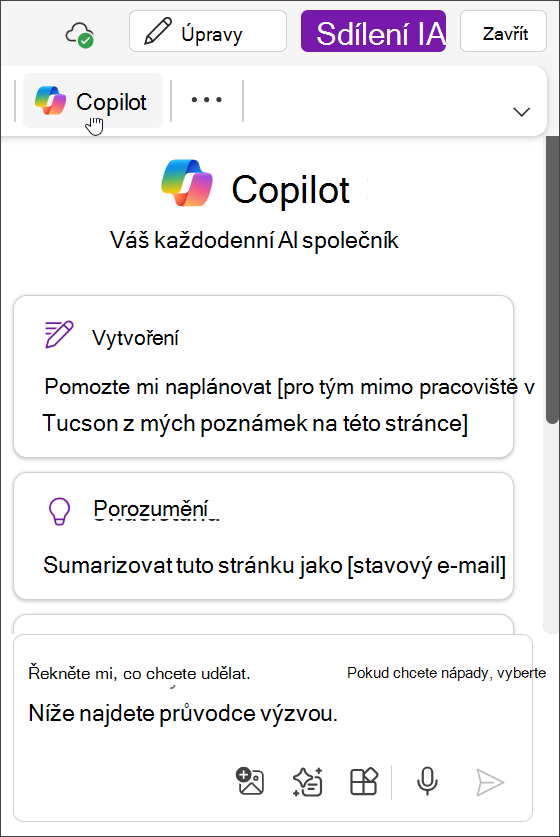 Přístup k tlačítku Copilot ve OneNotu pro Teams