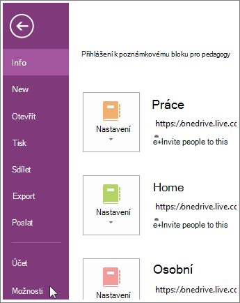 Možnosti OneNotu